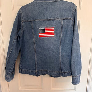Live a Little American Flag Patch Blue Jean‎ Denim Jacket Womens M